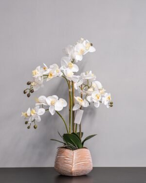 Eksklusiv Kunstig Orkidé med Hvide Blomster i Keramikpotte (40 × 60 cm) - Billede 3