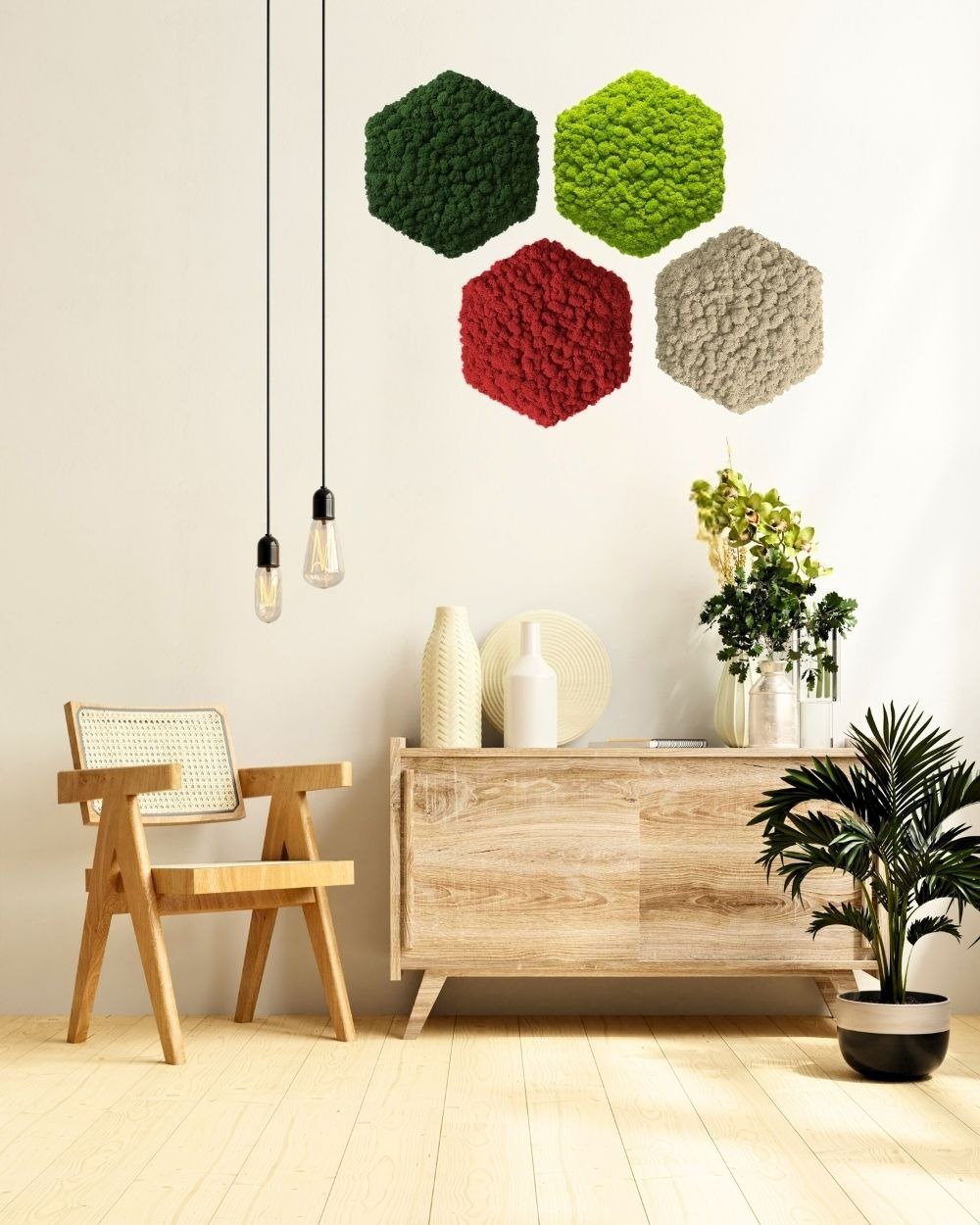 Mospanel Hexagonal - Fantastisk lydabsorberende vægpanel med finsk rensdyrlav 1 Mospanel Hexagonal